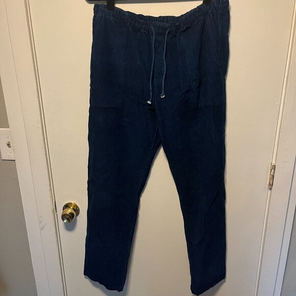12 DGS Natural Indigo Corduroy Pants – Organic Cotton Drawstring Blue – L - Picture 1 of 5